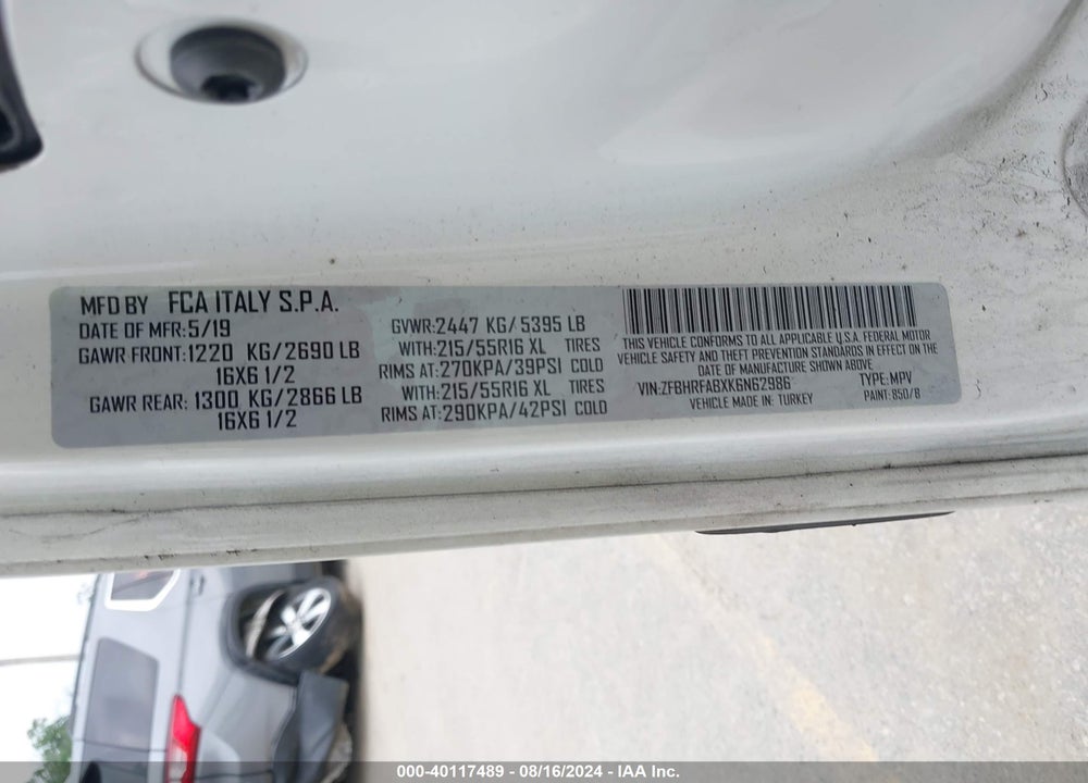 2019 RAM PROMASTER CITY TRADESMAN VIN: ZFBHRFABXK6N62986