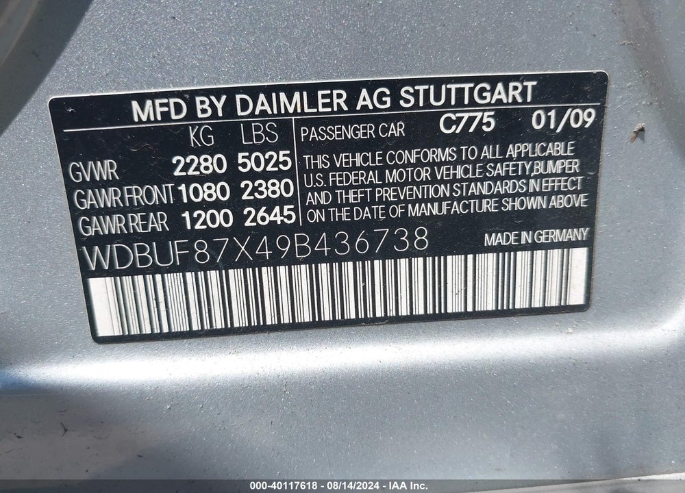 2009 MERCEDES-BENZ E 350 4MATIC VIN: WDBUF87X49B436738