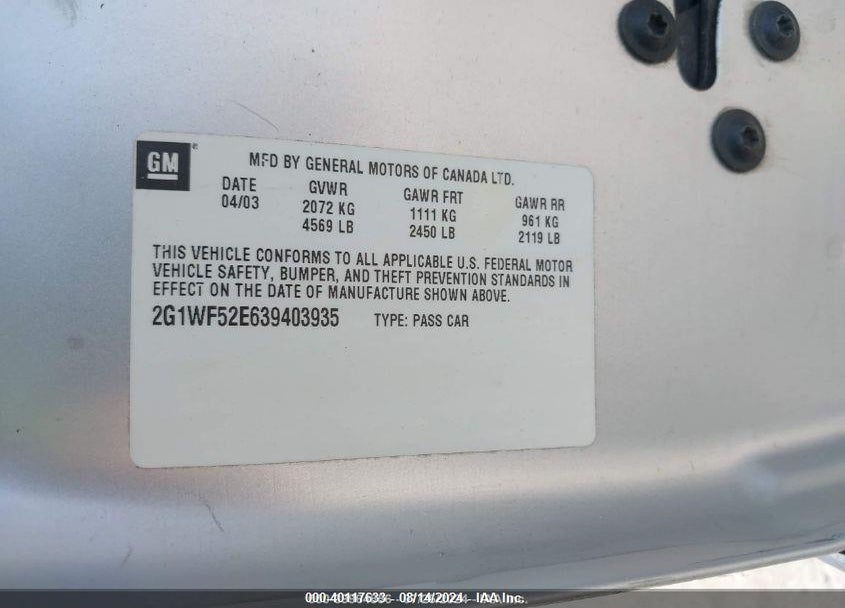 2004 CHEVROLET IMPALA VIN: 2G1WF52E149165008