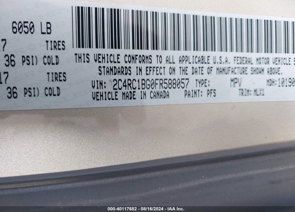 2015 CHRYSLER TOWN & COUNTRY TOURING VIN: 2C4RC1BG0FR588057