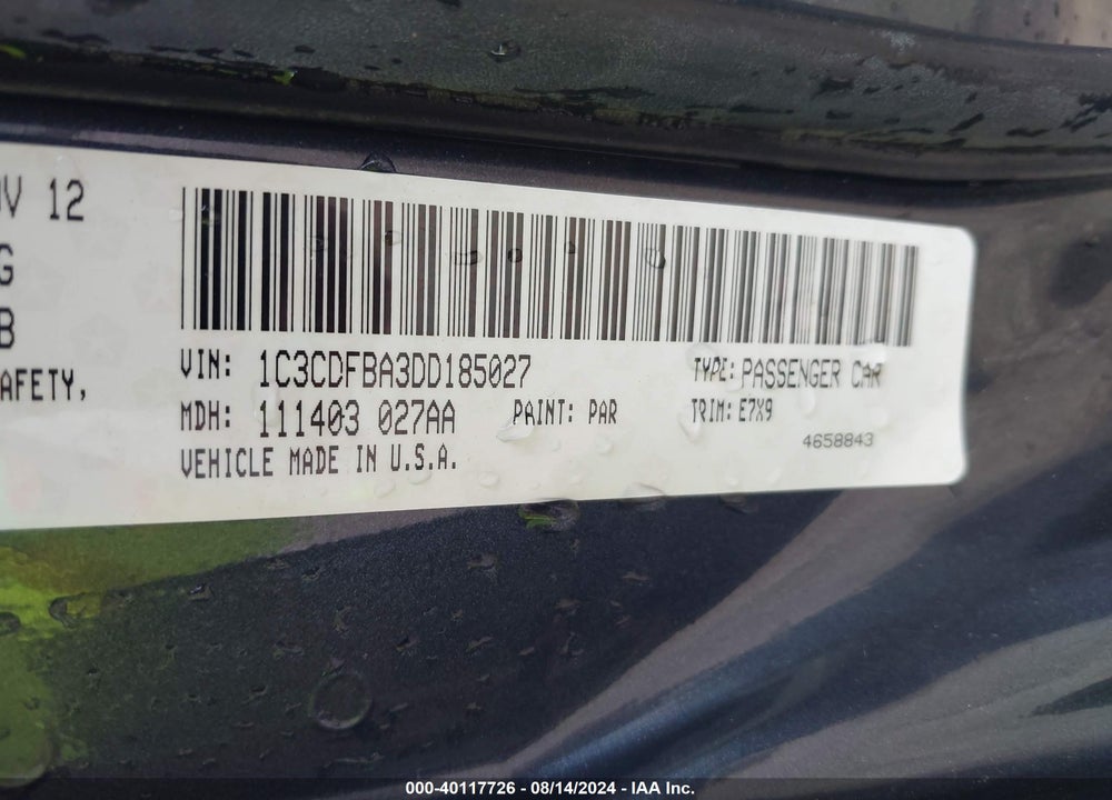 2013 DODGE DART SXT VIN: 1C3CDFBA3DD185027