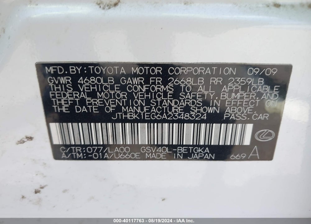 2010 LEXUS ES 350 VIN: JTHBK1EG6A2348324