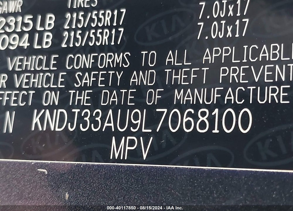 2020 KIA SOUL EX VIN: KNDJ33AU9L7068100