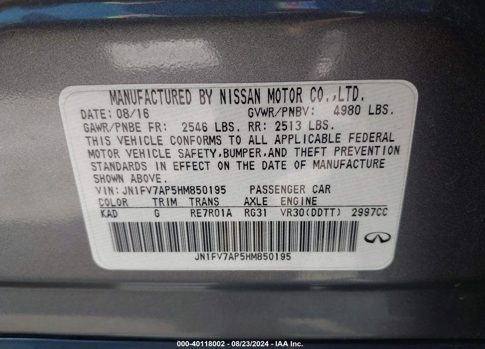 2017 INFINITI Q50 VIN: JN1FV7AP5HM850195