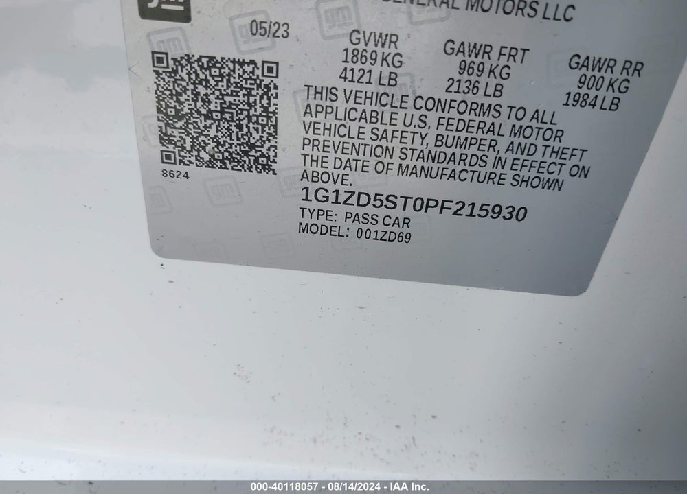 2023 CHEVROLET MALIBU FWD 1LT VIN: 1G1ZD5ST0PF215930