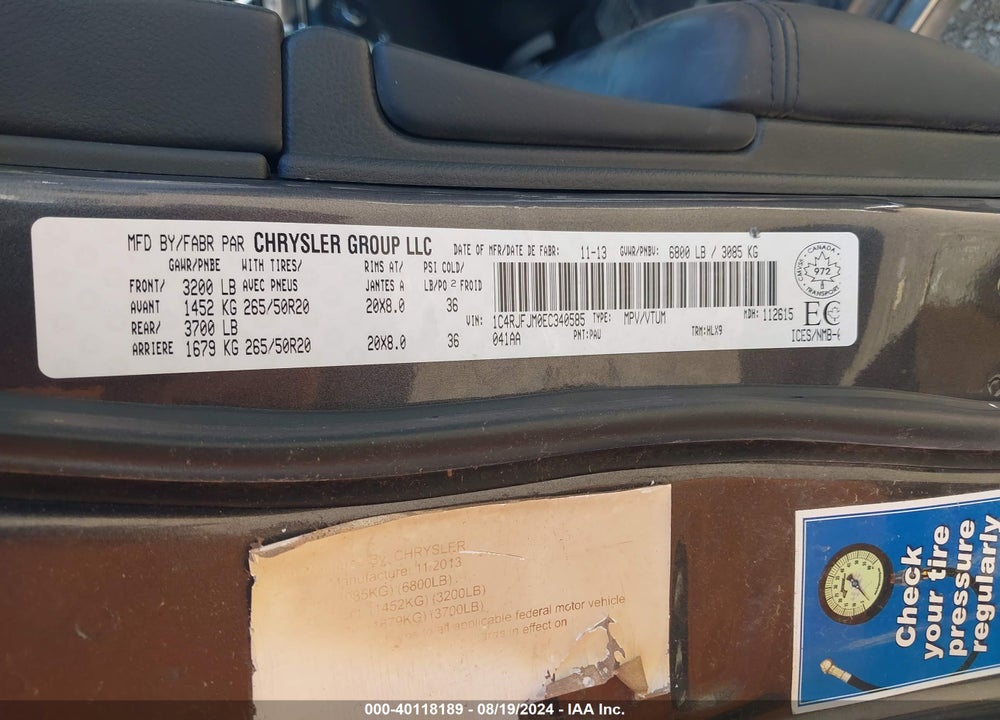 2014 JEEP GRAND CHEROKEE SUMMIT VIN: 1C4RJFJM0EC340585