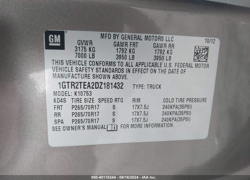 2013 GMC SIERRA 1500 WORK TRUCK VIN: 1GTR2TEA2DZ181432