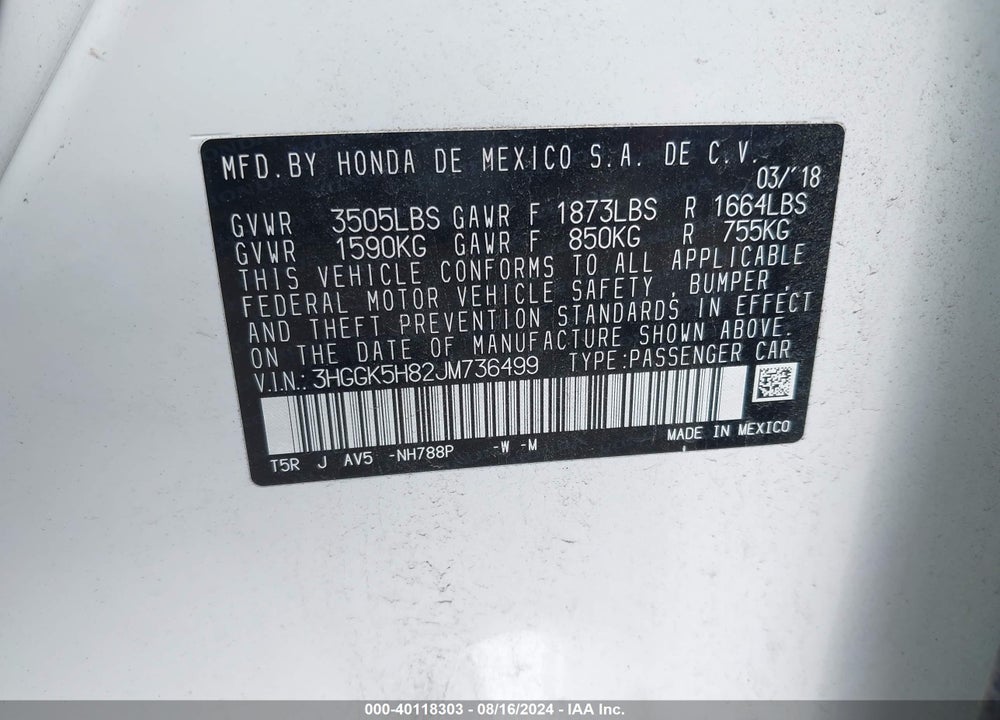 2018 HONDA FIT EX VIN: 3HGGK5H82JM736499