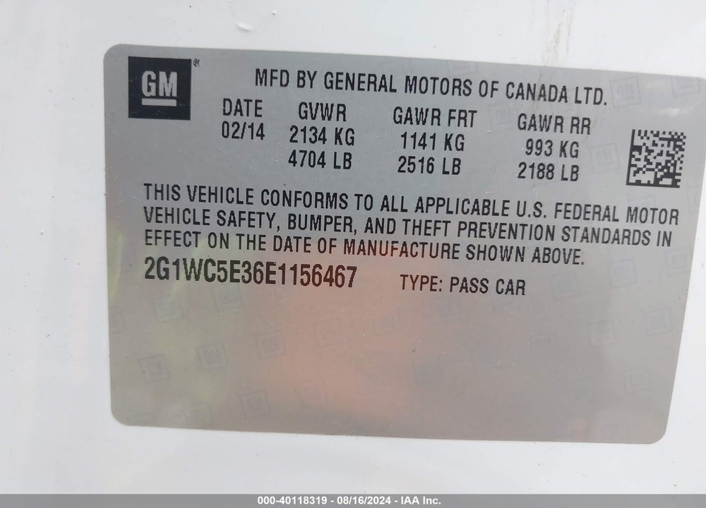 2014 CHEVROLET IMPALA LIMITED LTZ VIN: 2G1WC5E36E1156467