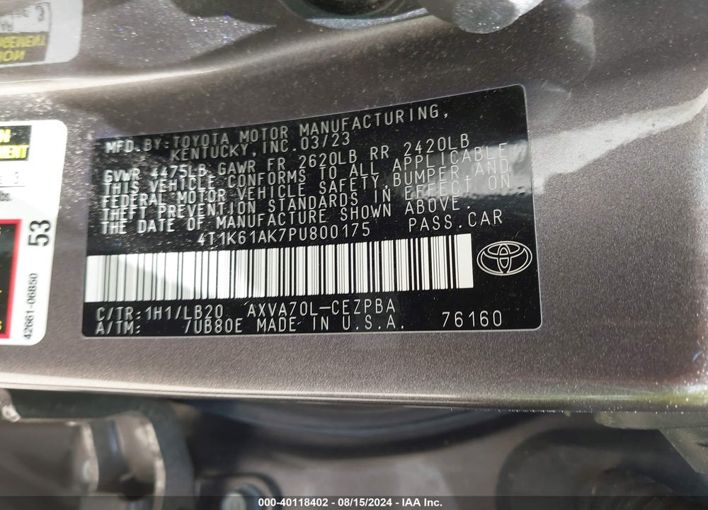 2023 TOYOTA CAMRY XSE VIN: 4T1K61AK7PU800175