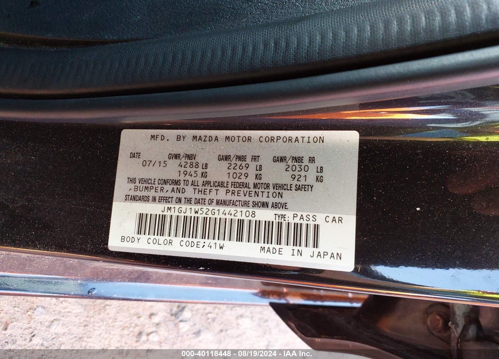 2016 MAZDA 6 I GRAND TOURING VIN: JM1GJ1W52G1442108