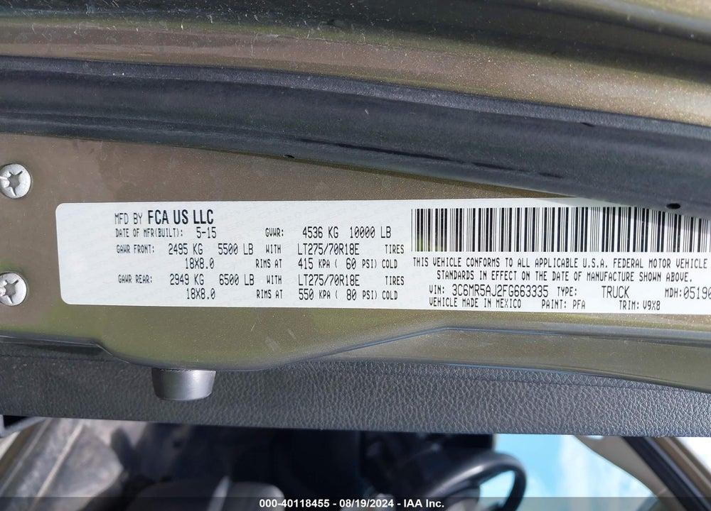 2015 RAM 2500 TRADESMAN VIN: 3C6MR5AJ2FG663335