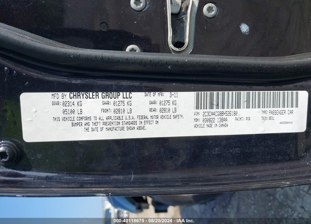 2011 CHRYSLER 300 VIN: 2C3CA4CG8BH526180
