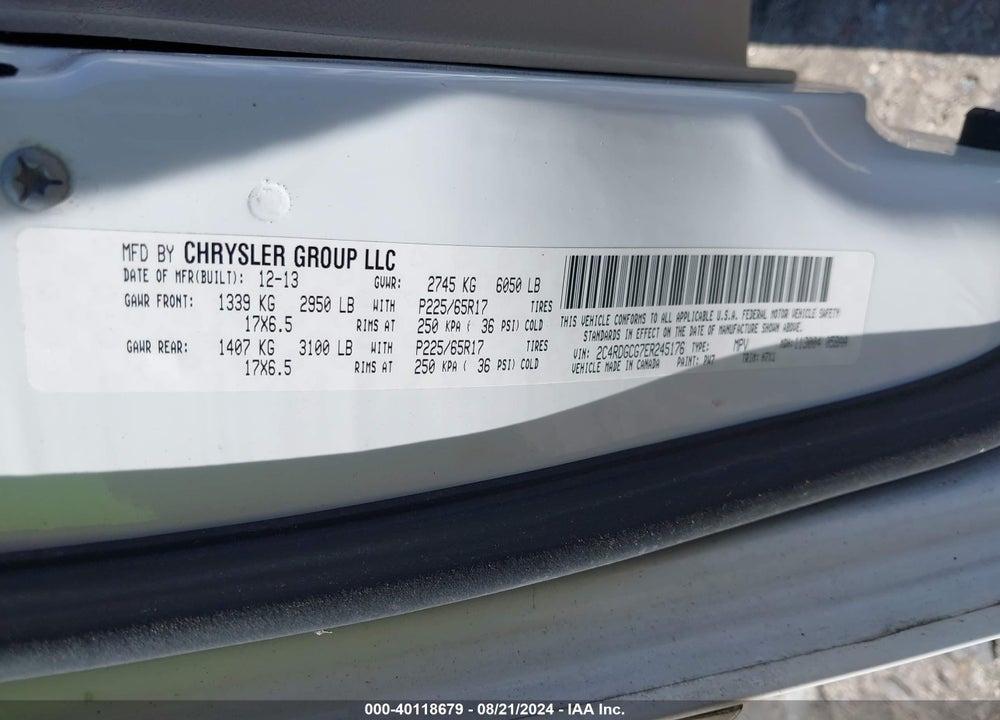 2014 DODGE GRAND CARAVAN SXT VIN: 2C4RDGCG7ER245176