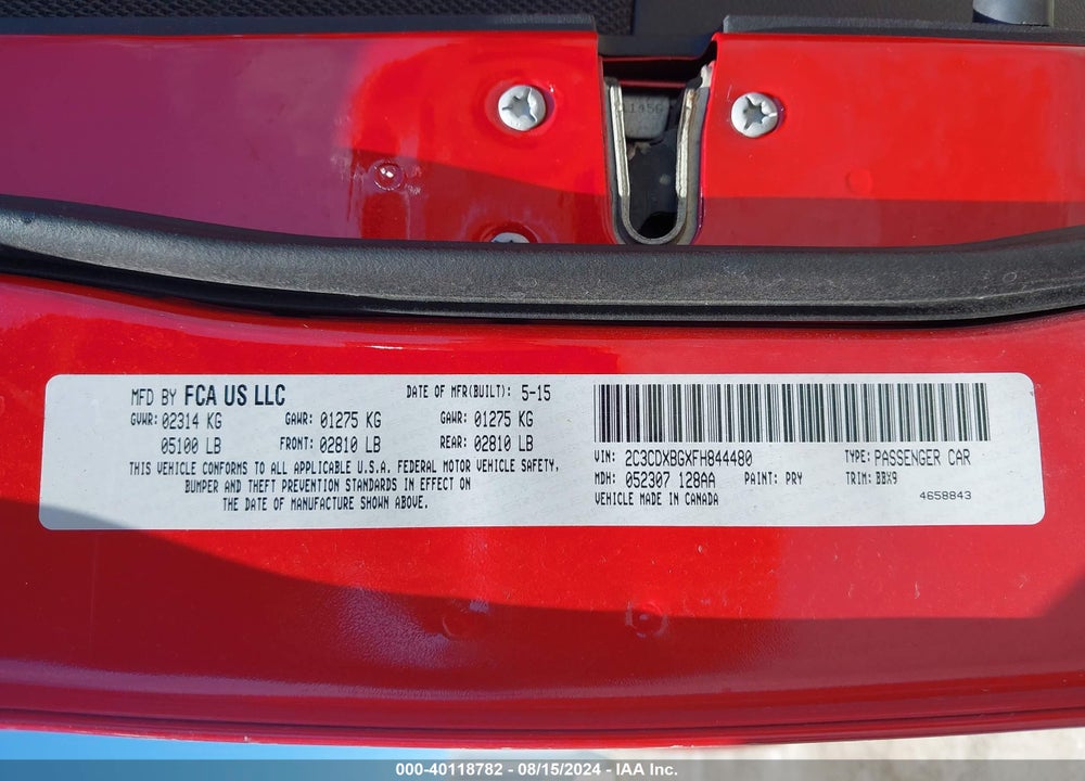2015 DODGE CHARGER SE VIN: 2C3CDXBGXFH844480