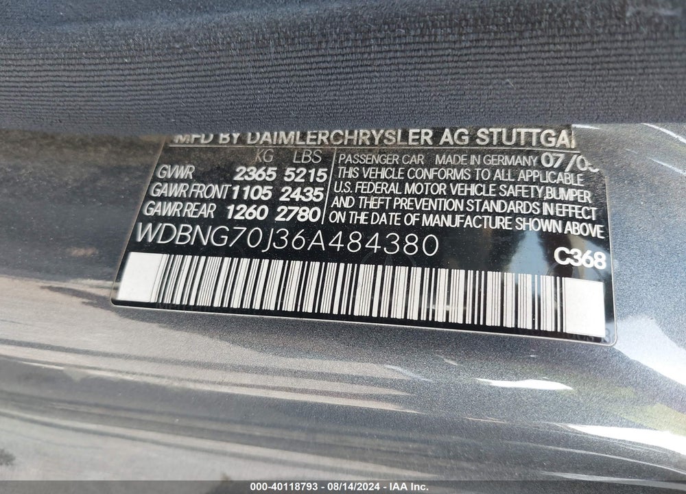 2006 MERCEDES-BENZ S 430 VIN: WDBNG70J36A484380