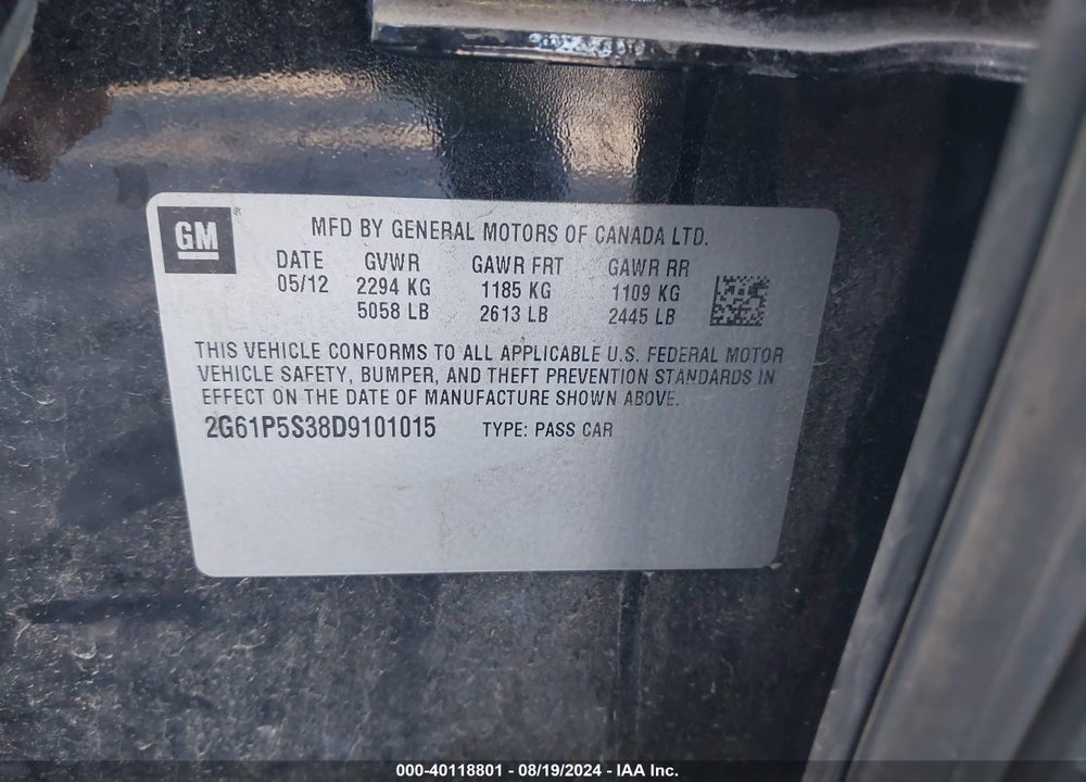 2013 CADILLAC XTS LUXURY VIN: 2G61P5S38D9101015
