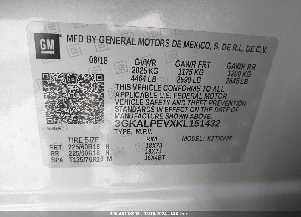 2019 GMC TERRAIN SLT VIN: 3GKALPEVXKL151432