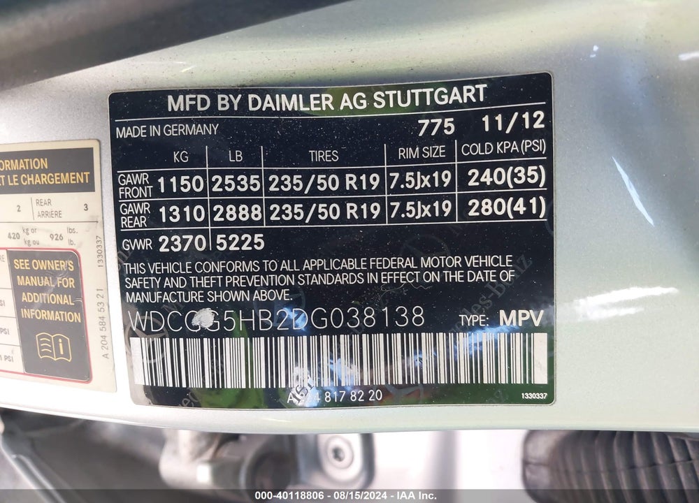 2013 MERCEDES-BENZ GLK 350 VIN: WDCGG5HB2DG038138