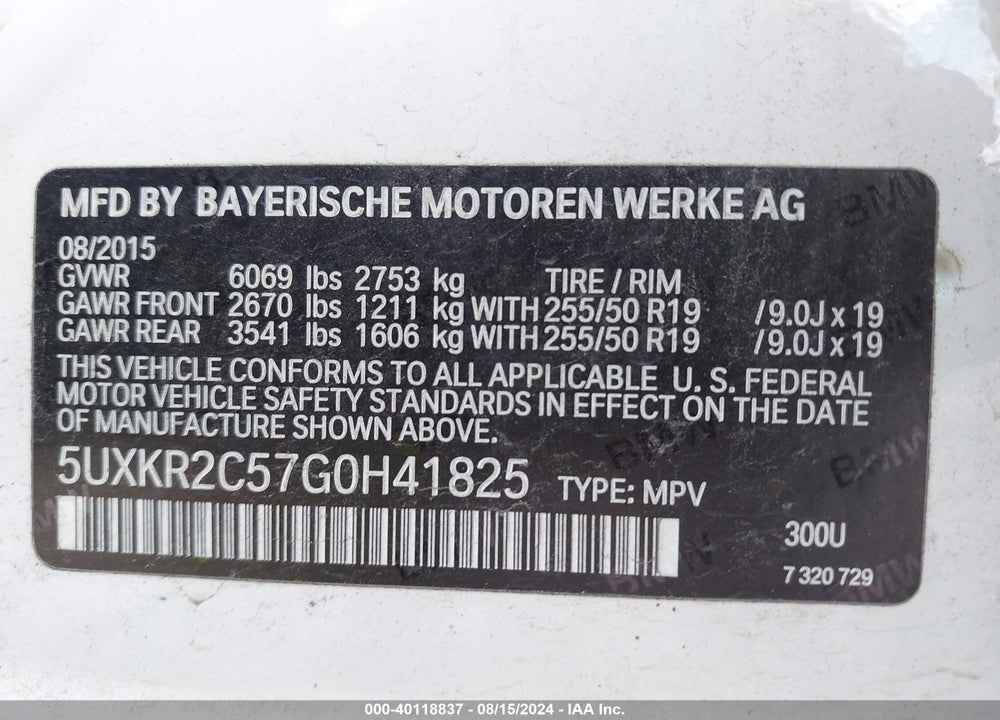 2016 BMW X5 SDRIVE35I VIN: 5UXKR2C57G0H41825