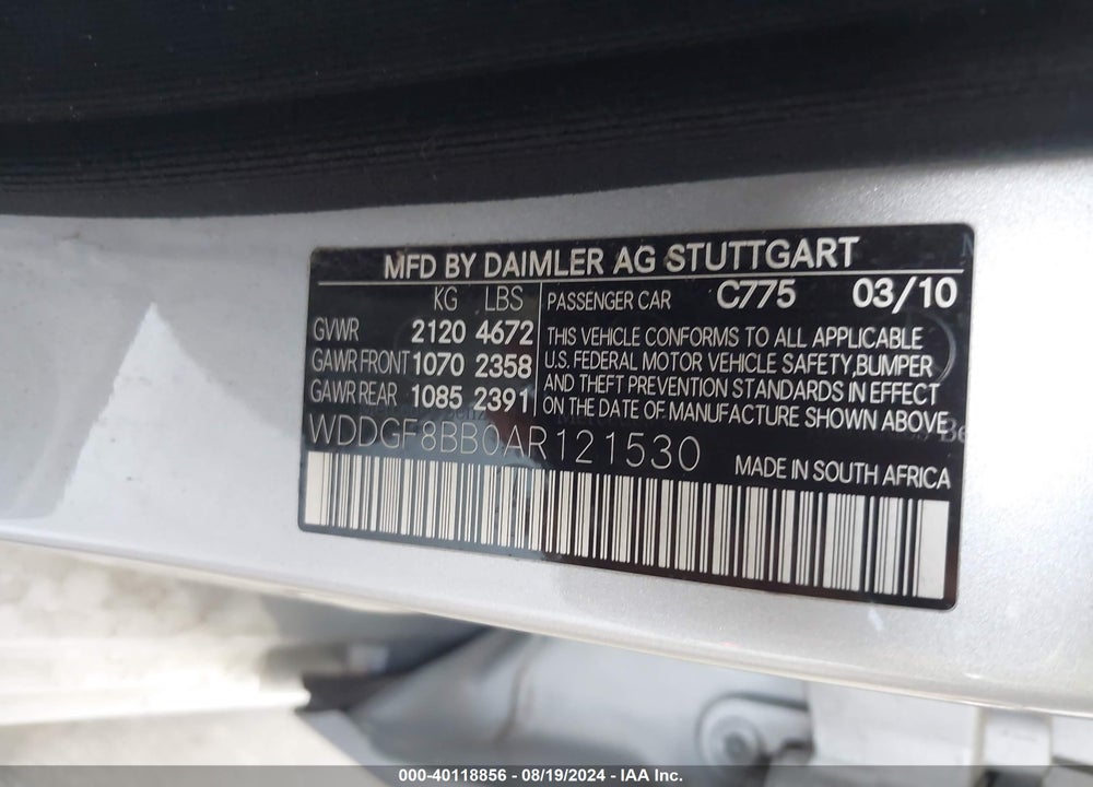 2010 MERCEDES-BENZ C 300 LUXURY 4MATIC/SPORT 4MATIC VIN: WDDGF8BB0AR121530