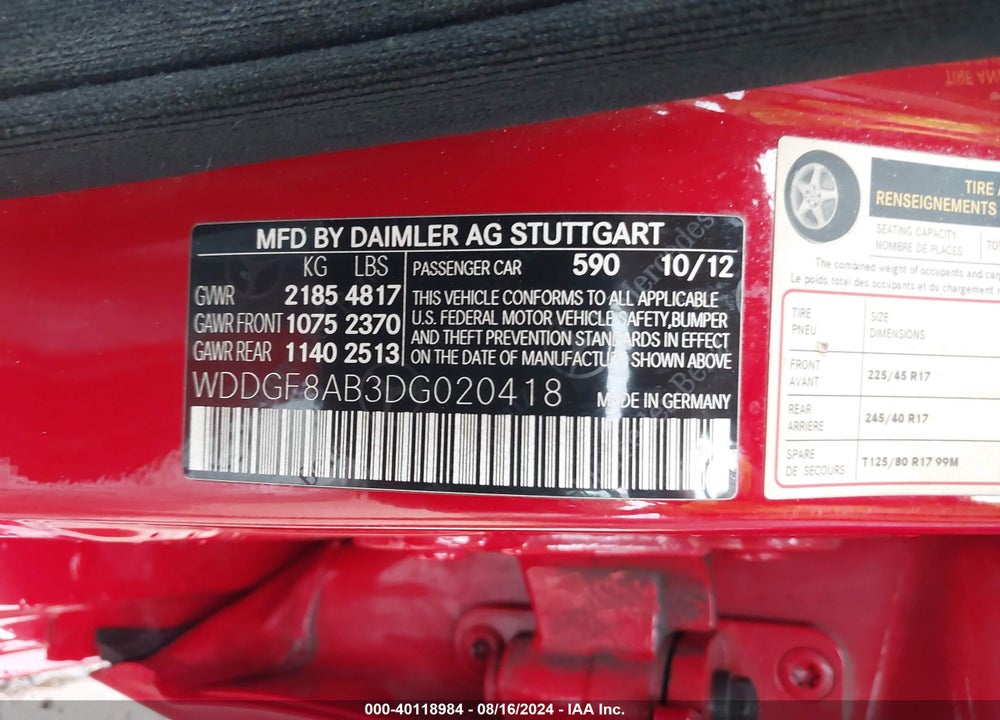 2013 MERCEDES-BENZ C 300 LUXURY 4MATIC/SPORT 4MATIC VIN: WDDGF8AB3DG020418