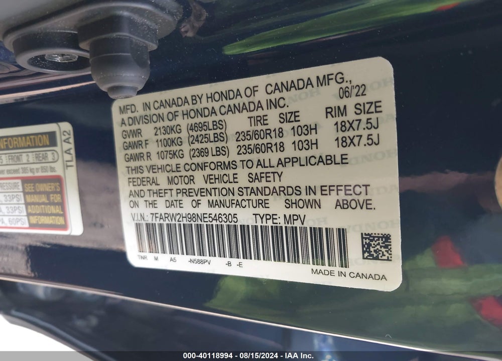 2020 HONDA CR-V AWD TOURING VIN: 2HKRW2H97LH631064