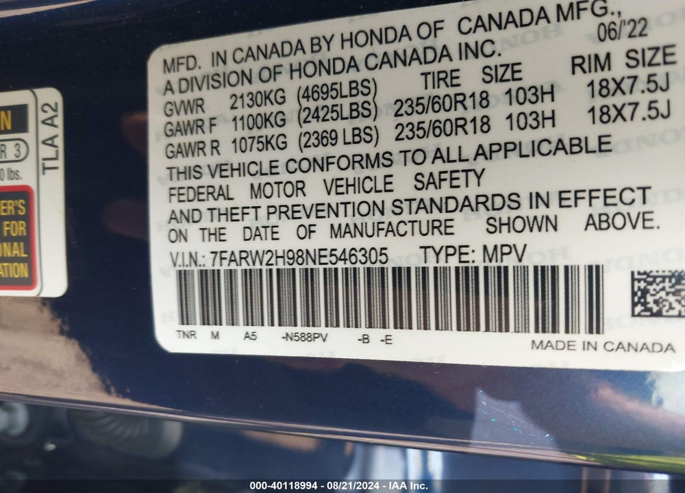 2020 HONDA CR-V AWD TOURING VIN: 2HKRW2H97LH631064