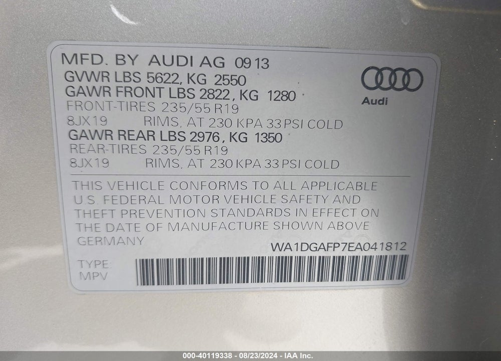2014 AUDI Q5 3.0T PREMIUM PLUS VIN: WA1DGAFP7EA041812