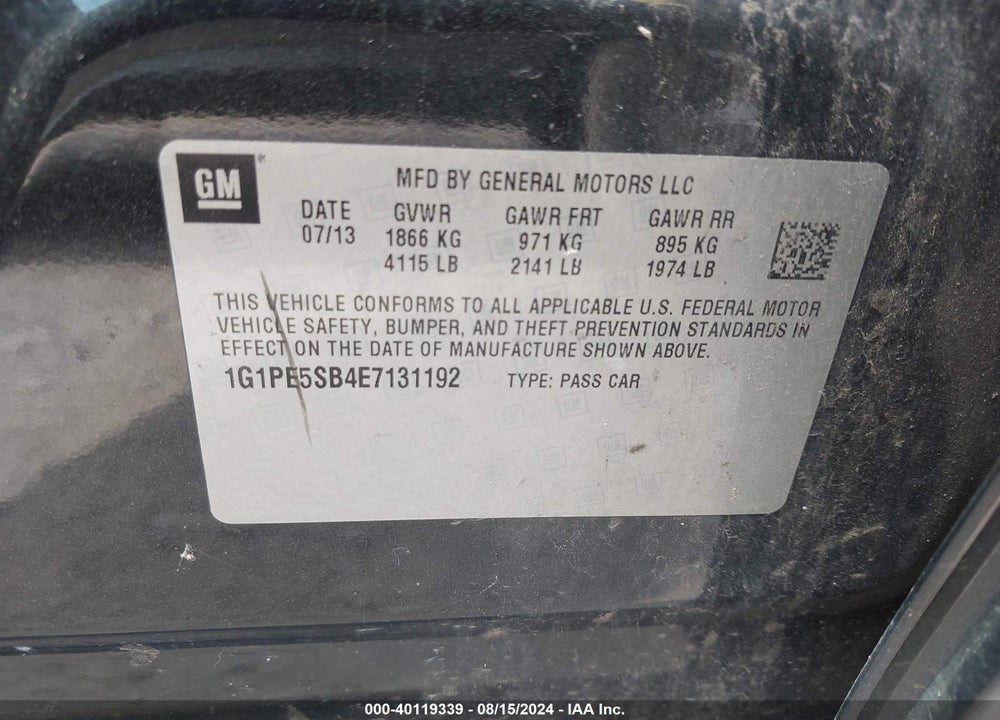 2014 CHEVROLET CRUZE 2LT AUTO VIN: 1G1PE5SB4E7131192