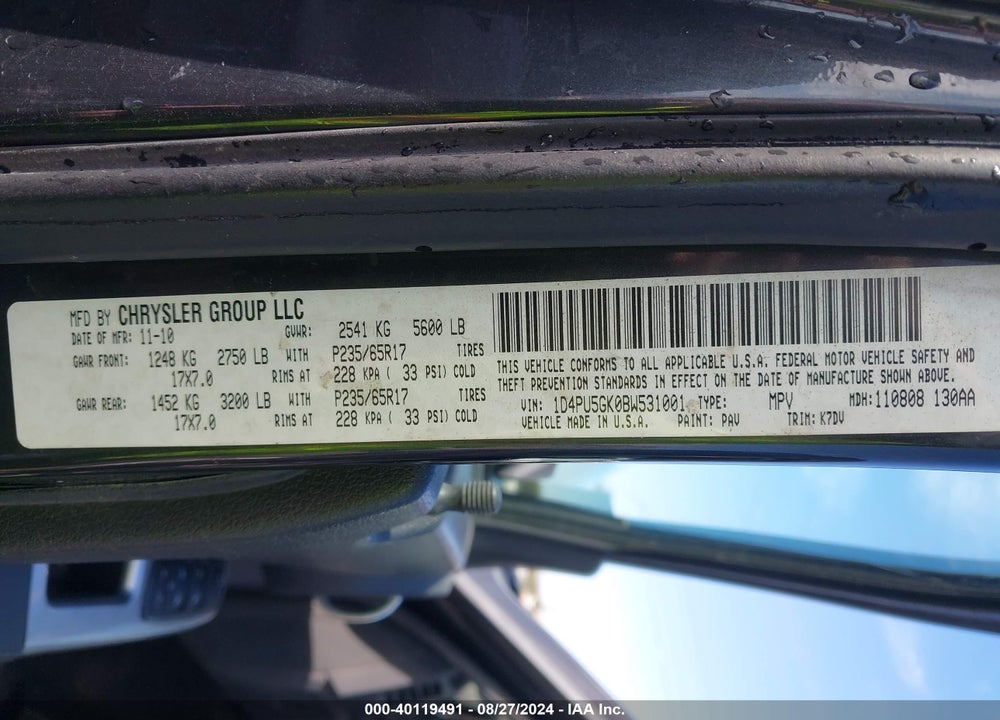 2011 DODGE NITRO SXT VIN: 1D4PU5GK0BW531001
