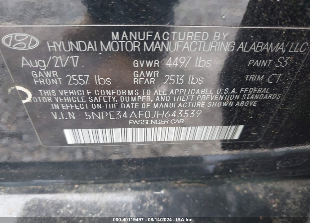 2018 HYUNDAI SONATA LIMITED VIN: 5NPE34AF0JH643539