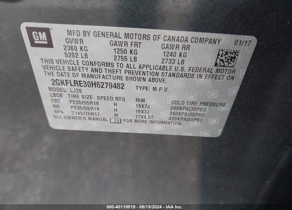 2017 GMC TERRAIN DENALI VIN: 2GKFLRE30H6279482