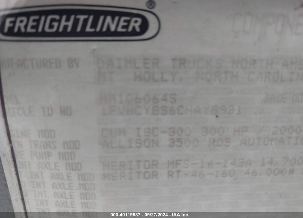 2012 FREIGHTLINER M2 106 MEDIUM DUTY VIN: 1FVHCYBS6CHAY8931