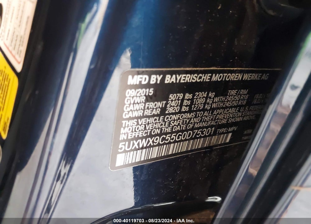 2016 BMW X3 VIN: 5UXWX9C55G0D75301