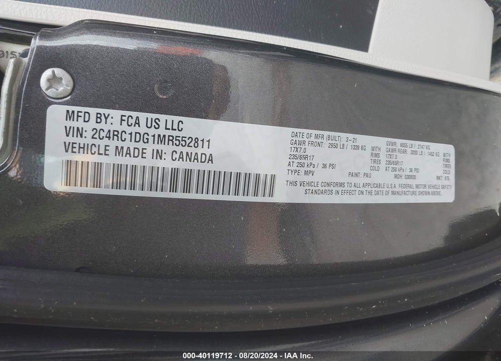 2021 CHRYSLER VOYAGER LXI VIN: 2C4RC1DG1MR552811