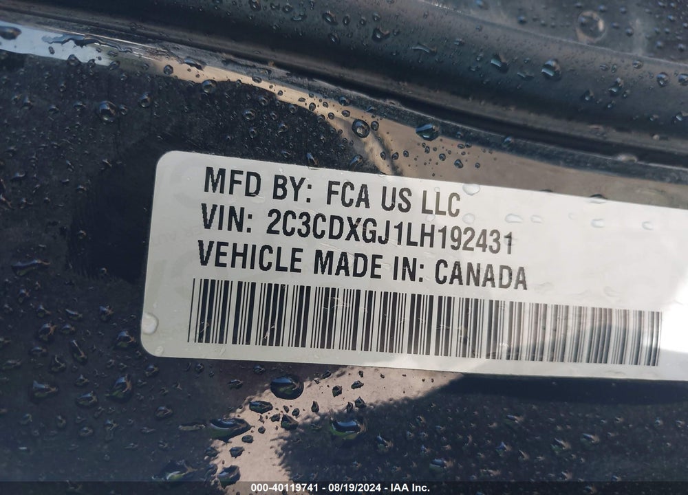 2020 DODGE CHARGER SCAT PACK RWD VIN: 2C3CDXGJ1LH192431
