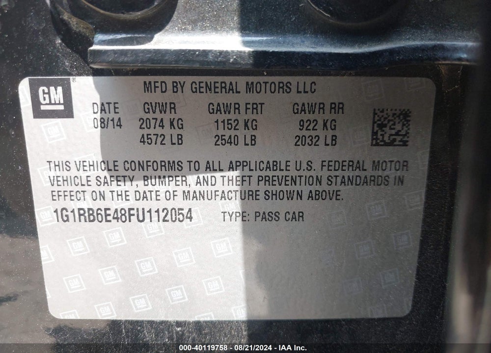 2015 CHEVROLET VOLT VIN: 1G1RB6E48FU112054