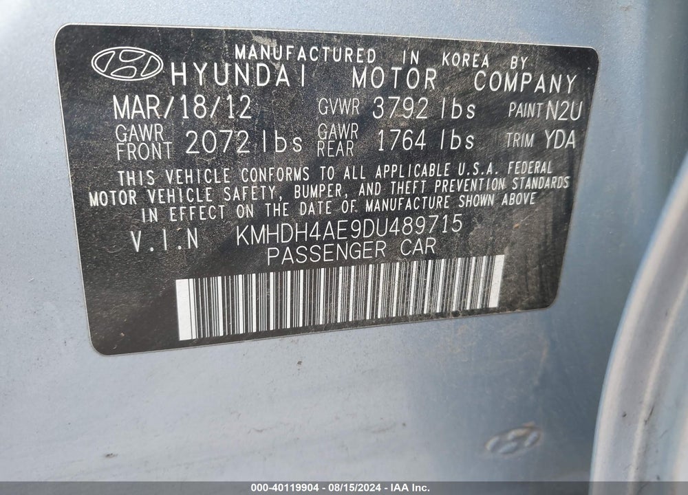2013 HYUNDAI ELANTRA GLS VIN: KMHDH4AE9DU489715