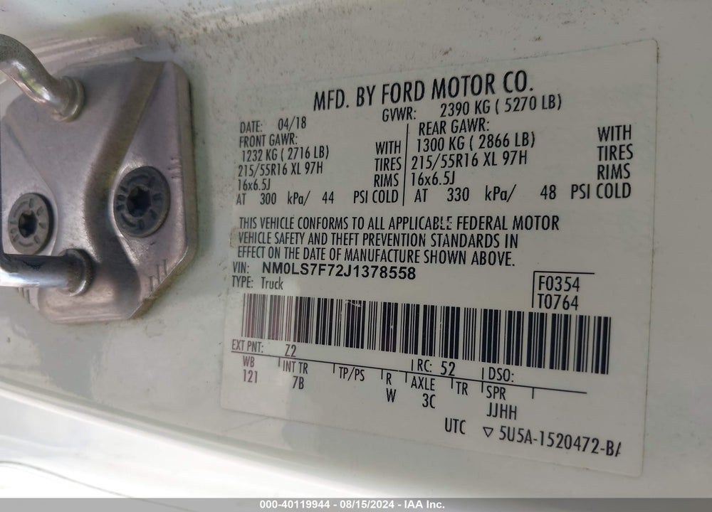 2018 FORD TRANSIT CONNECT XLT VIN: NM0LS7F72J1378558