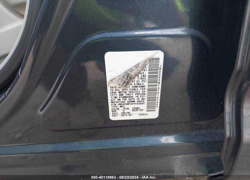 2015 NISSAN ROGUE SELECT S VIN: JN8AS5MT4FW163695