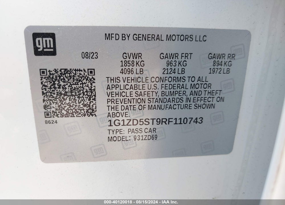 2024 CHEVROLET MALIBU LT VIN: 1G1ZD5ST9RF110743