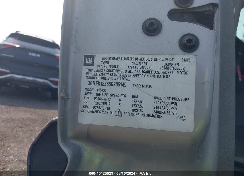 2005 CHEVROLET AVALANCHE 1500 Z71 VIN: 3GNEK12Z55G206149