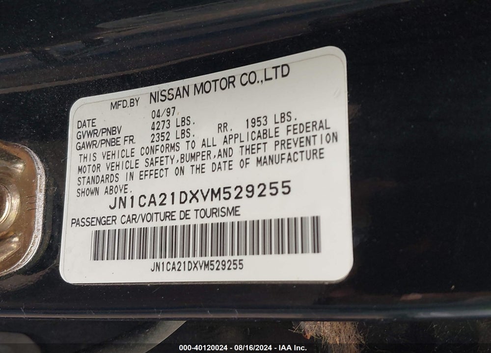 1997 NISSAN MAXIMA VIN: JN1CA21DXVM529255
