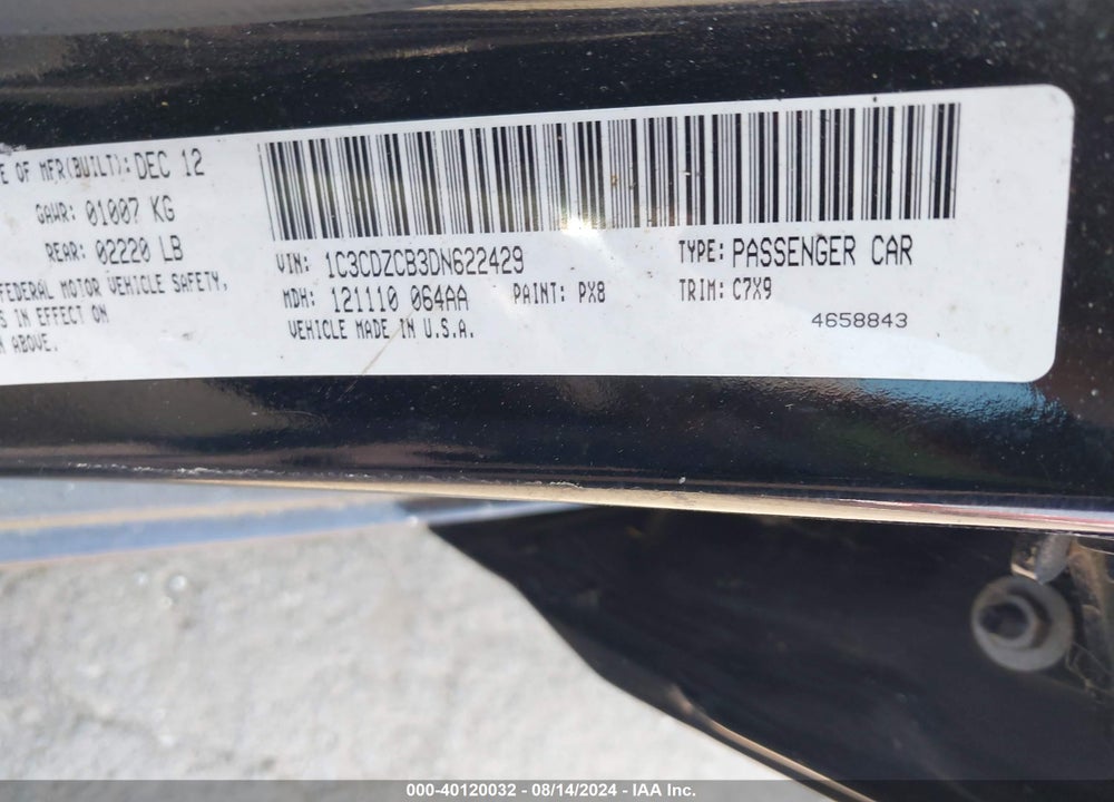 2013 DODGE AVENGER SXT VIN: 1C3CDZCB3DN622429