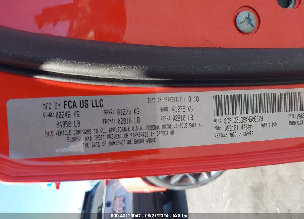 2019 DODGE CHALLENGER GT VIN: 2C3CDZJG9KH508679