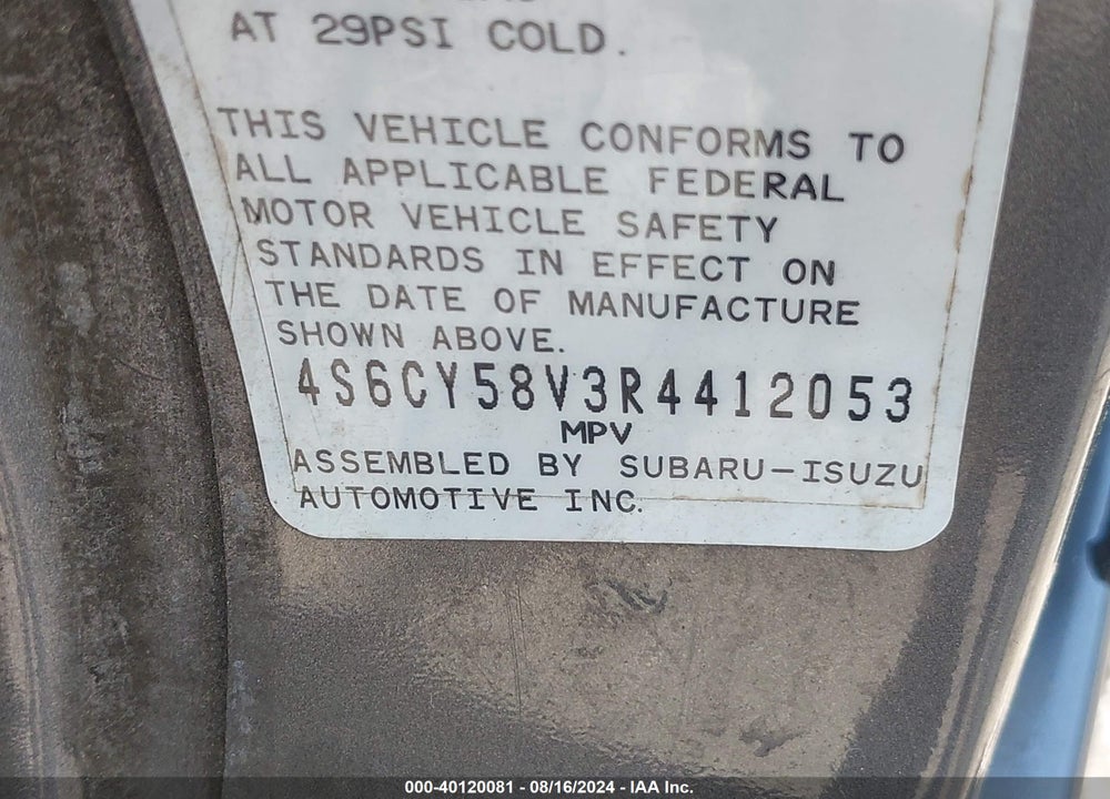 1994 HONDA PASSPORT EX/LX/LXP/EXT VIN: 4S6CY58V3R4412053