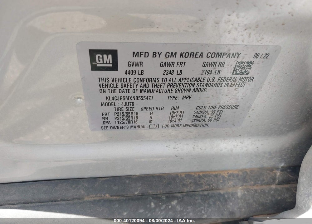 2022 BUICK ENCORE AWD PREFERRED VIN: KL4CJESMXNB555471