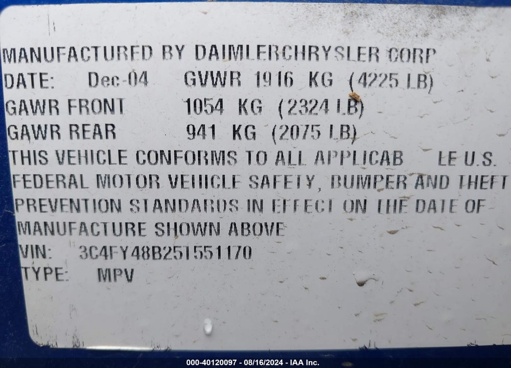 2005 CHRYSLER PT CRUISER VIN: 3C4FY48B25T551170