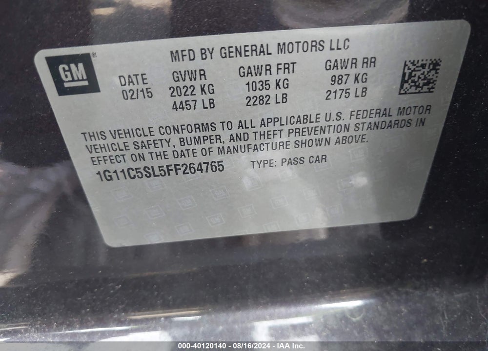 2015 CHEVROLET MALIBU 1LT VIN: 1G11C5SL5FF264765